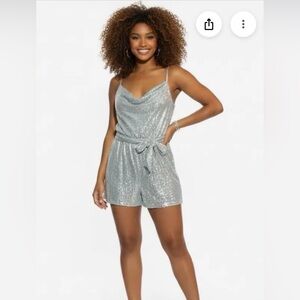 Bebe XS NWT Silver Sequin Romper
